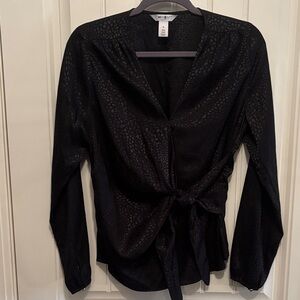 White House Black Market Textured Black Blouse